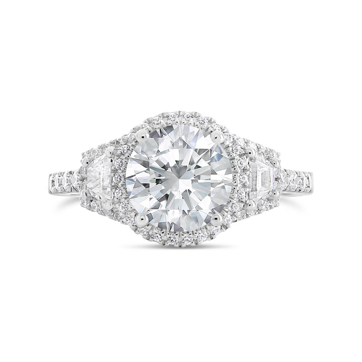Three-Stone Halo Engagement Ring-