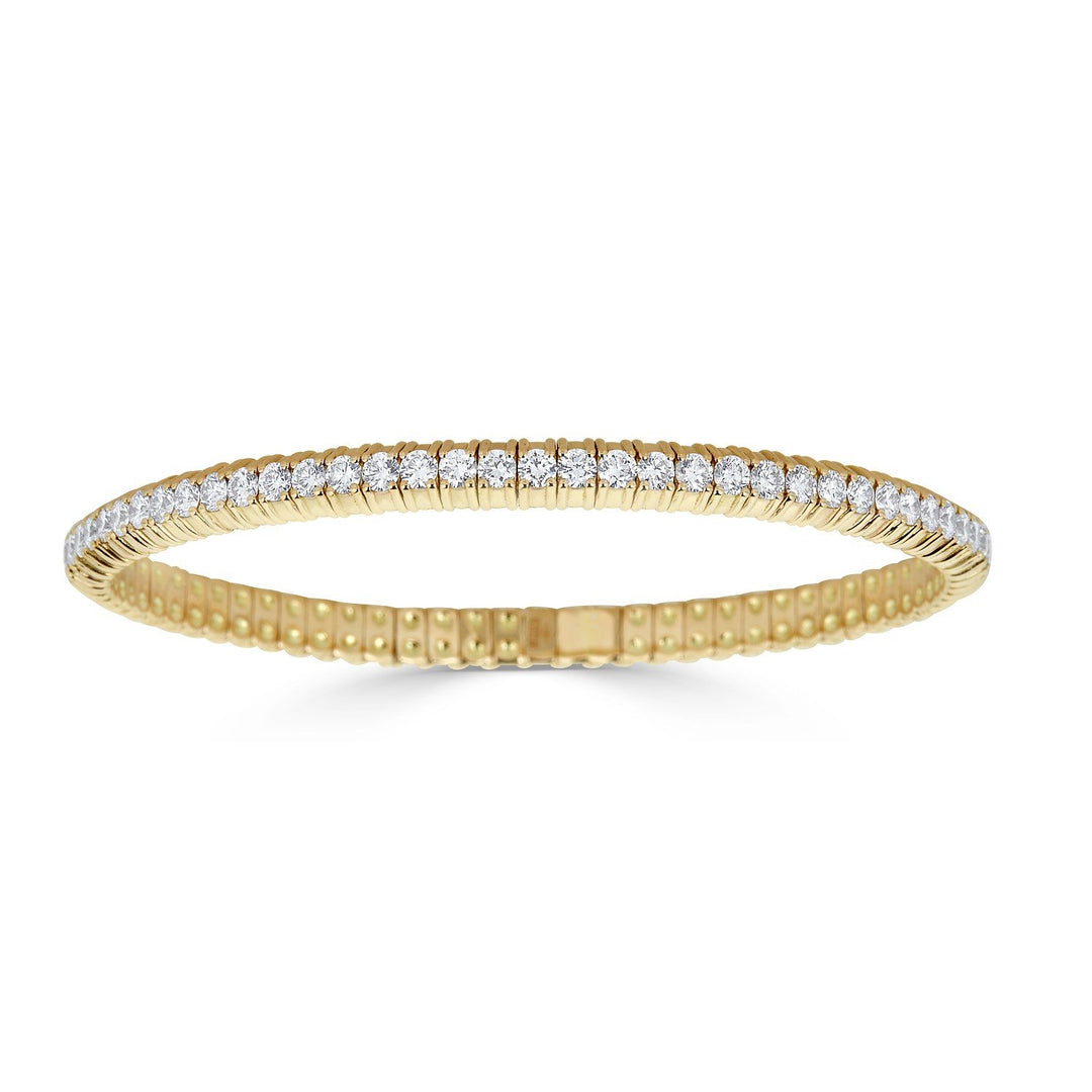 Yellow Gold Italian Single Row Diamond Stretch Bangle - PU22-Y