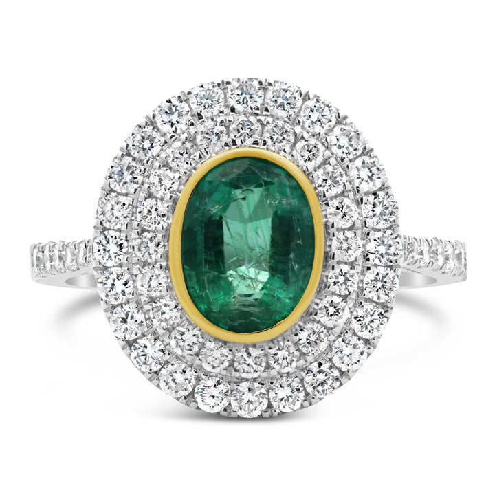 18K White & Yellow Gold Diamond & Emerald Cocktail Ring - AR3667