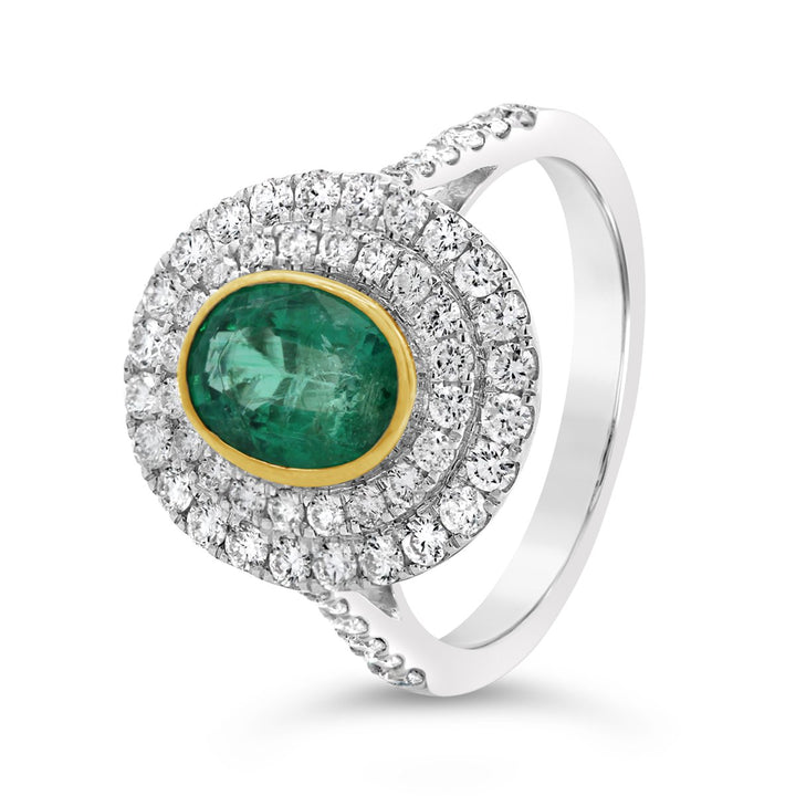 18K White & Yellow Gold Diamond & Emerald Cocktail Ring - AR3667
