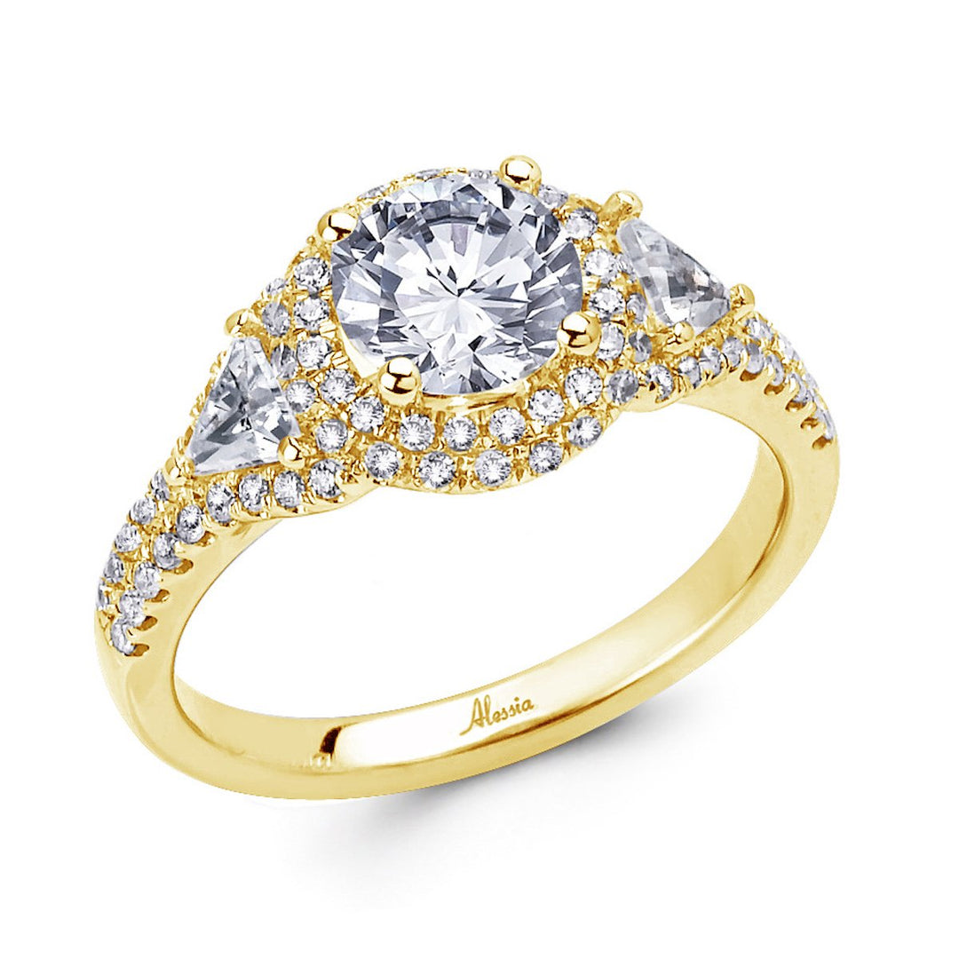 Three Stone Diamond Halo Engagement Ring