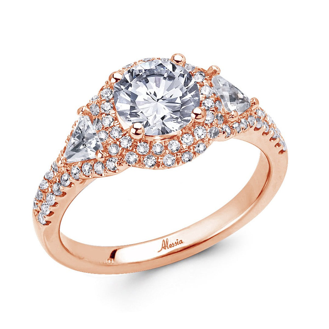 Three Stone Diamond Halo Engagement Ring