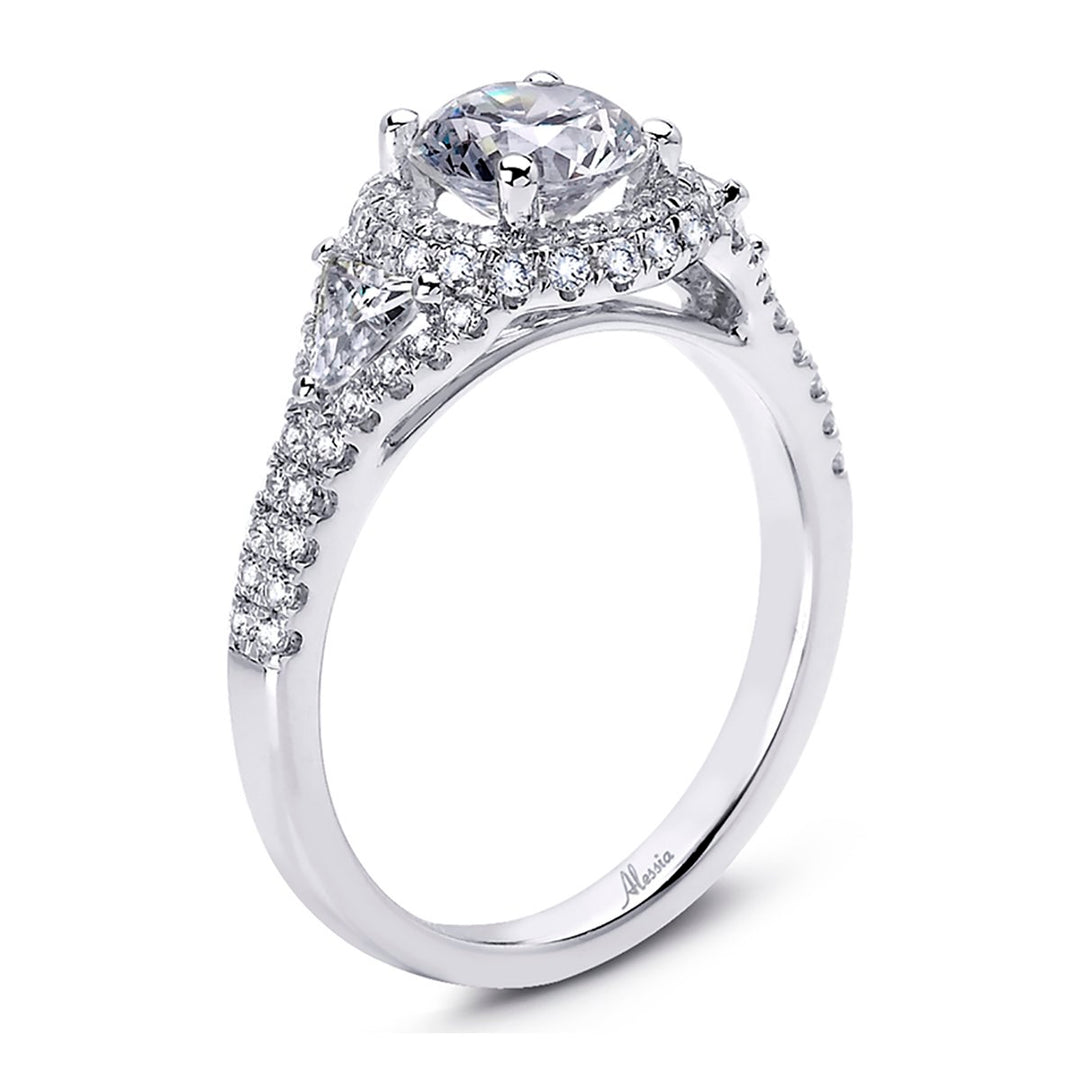 Three Stone Diamond Halo Engagement Ring