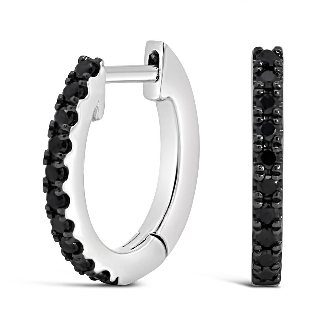 White Gold & Black Diamond Huggie Earrings - AE0864/B