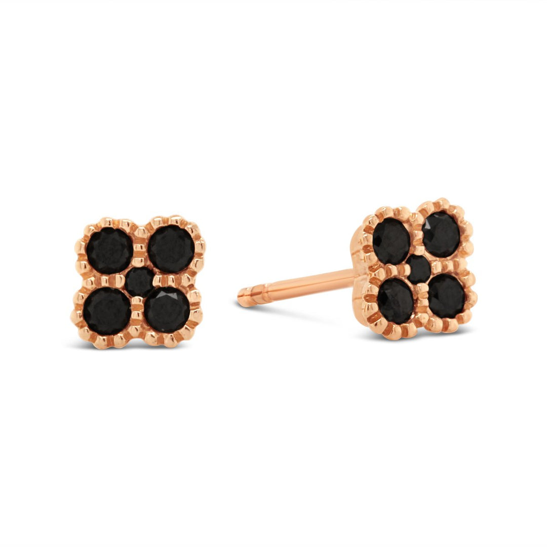 Rose Gold Black Diamond Clover Stud Earrings - EN3432PB1