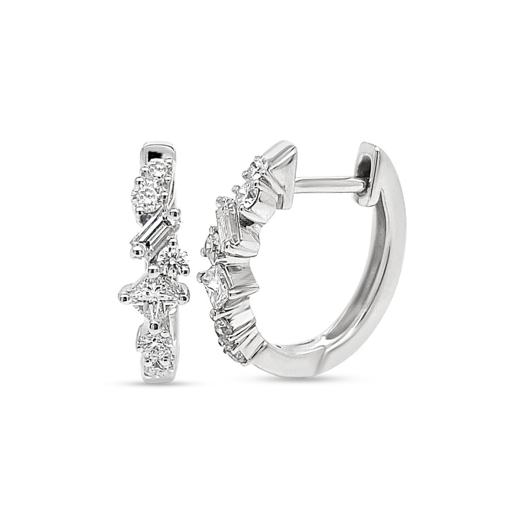 White Gold Mixed Shape Diamond Hoop Earrings - GSE03092