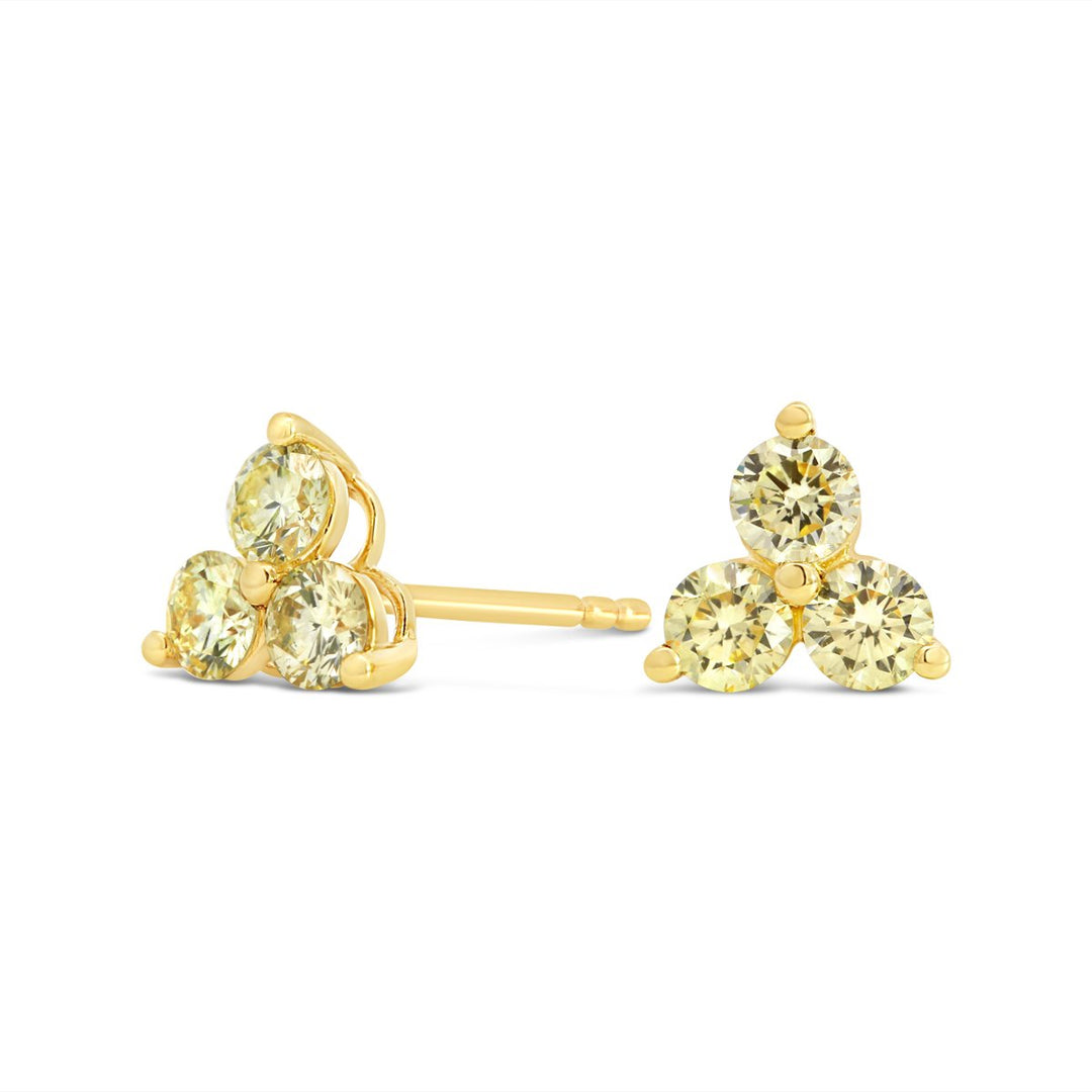 Three Stone Yellow Diamond Cluster Stud Earrings - AE2141-Y