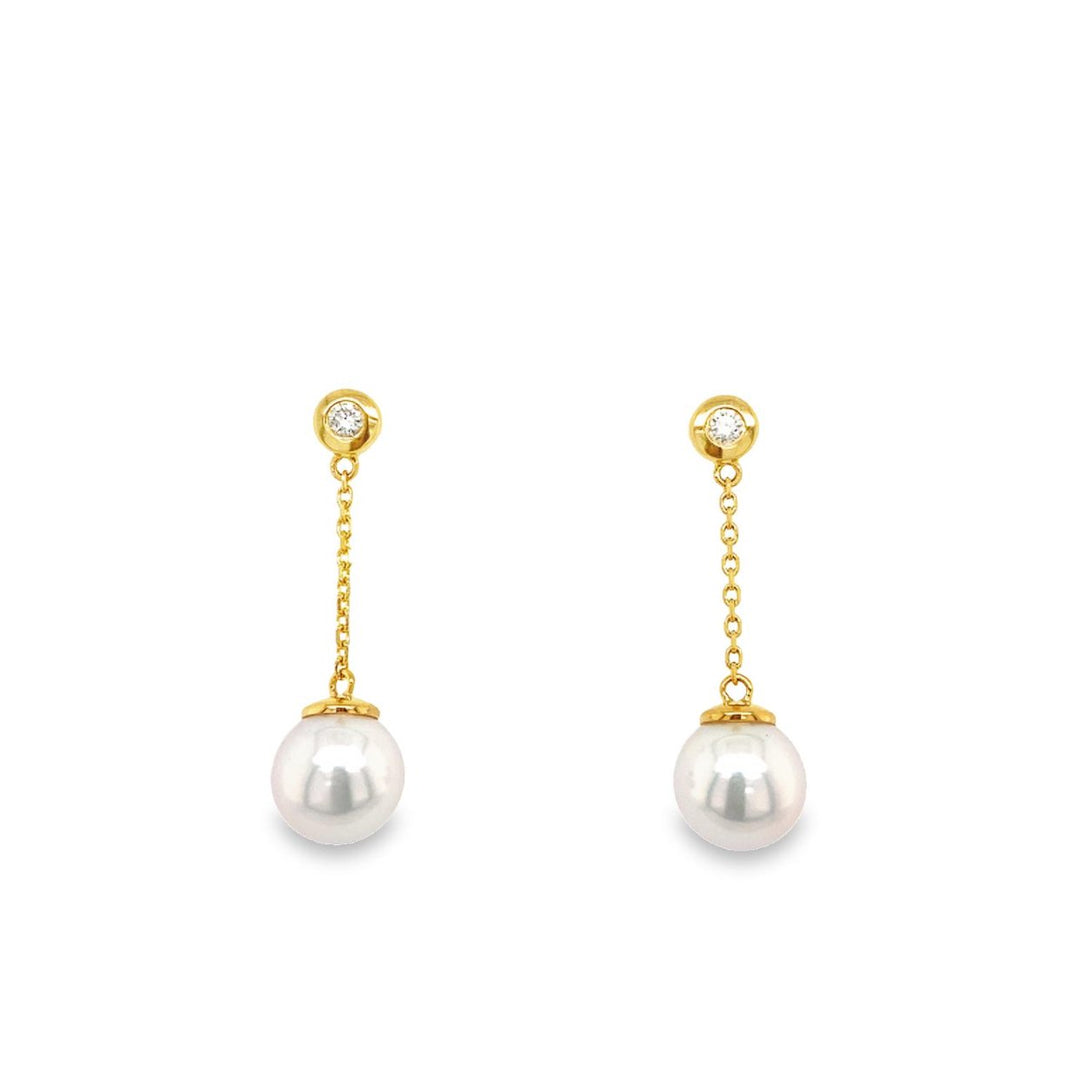 Yellow Gold Akoya Cultured Pearl & Diamond Earrings - 924705/HL