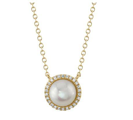 14KY Shy Creation Diamond & Cultured Pearl Necklace, 0.08ctw G/H Si