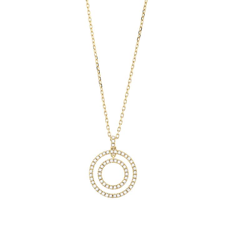 Yellow Gold Double Circle Diamond Necklace - P0140R16