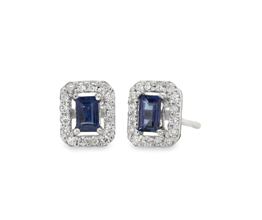 White Gold Sapphire & Diamond Stud Earrings - HKE00743B