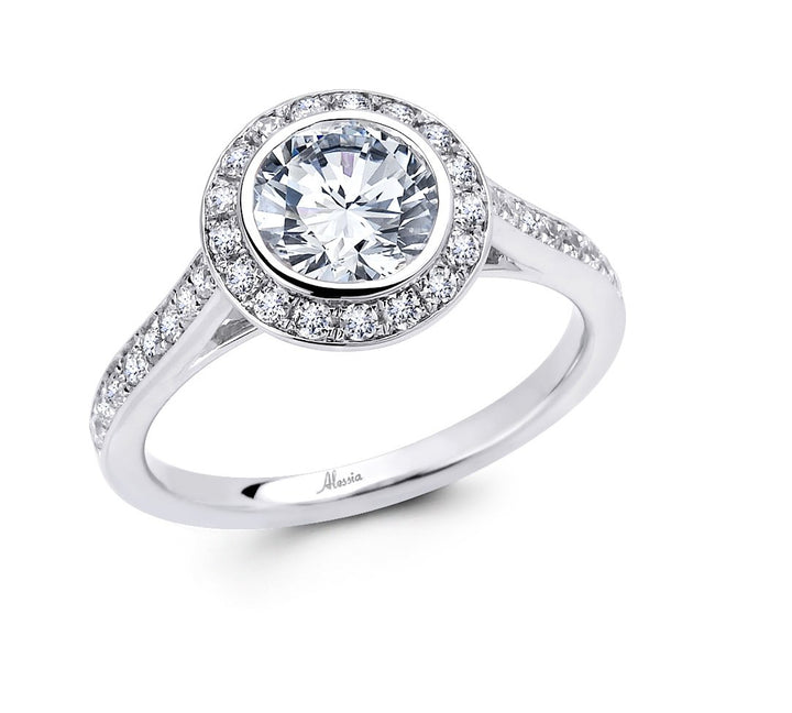 Bezel Set Diamond Halo Engagement Ring