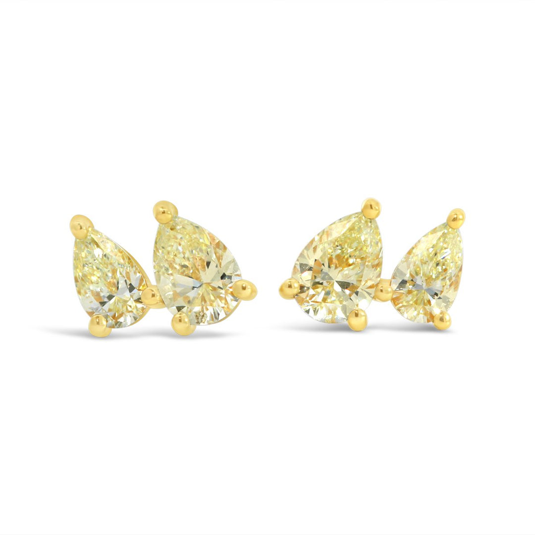 18K Pear Shape Yellow Diamond Stud Earrings - AE2811/Y