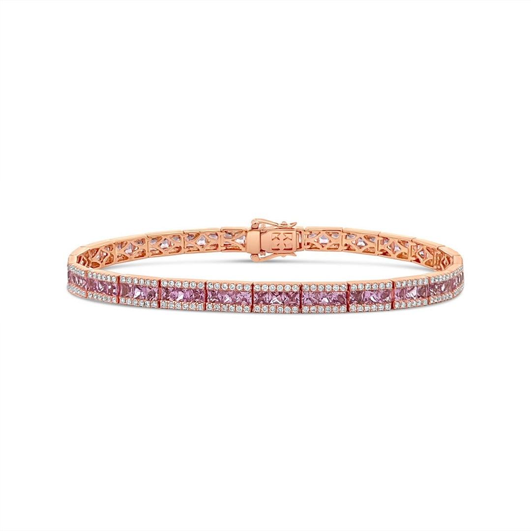 Rose Gold Diamond and Pink Sapphire Line Bracelet - KB1013