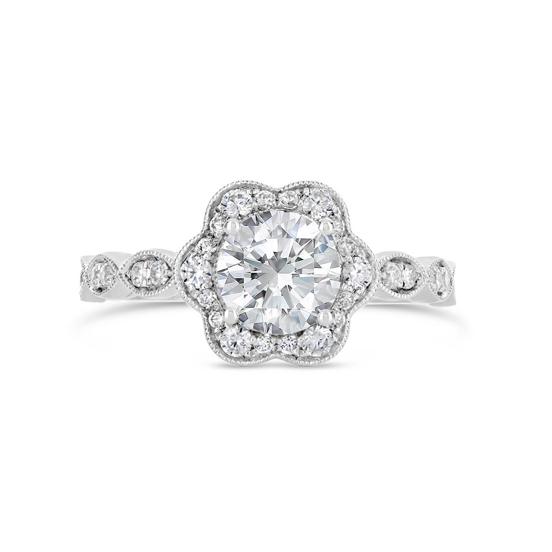 Vintage Style Diamond Halo Engagement Ring