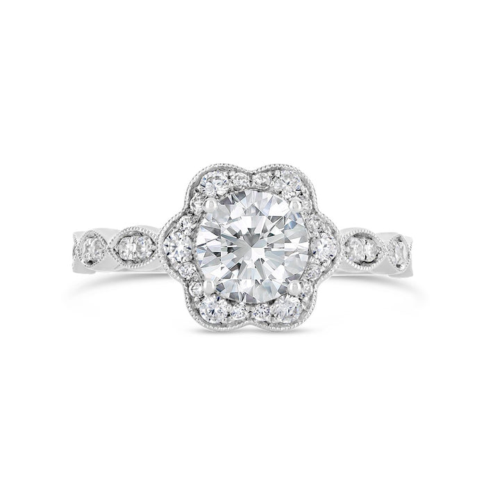 Vintage Style Diamond Halo Engagement Ring