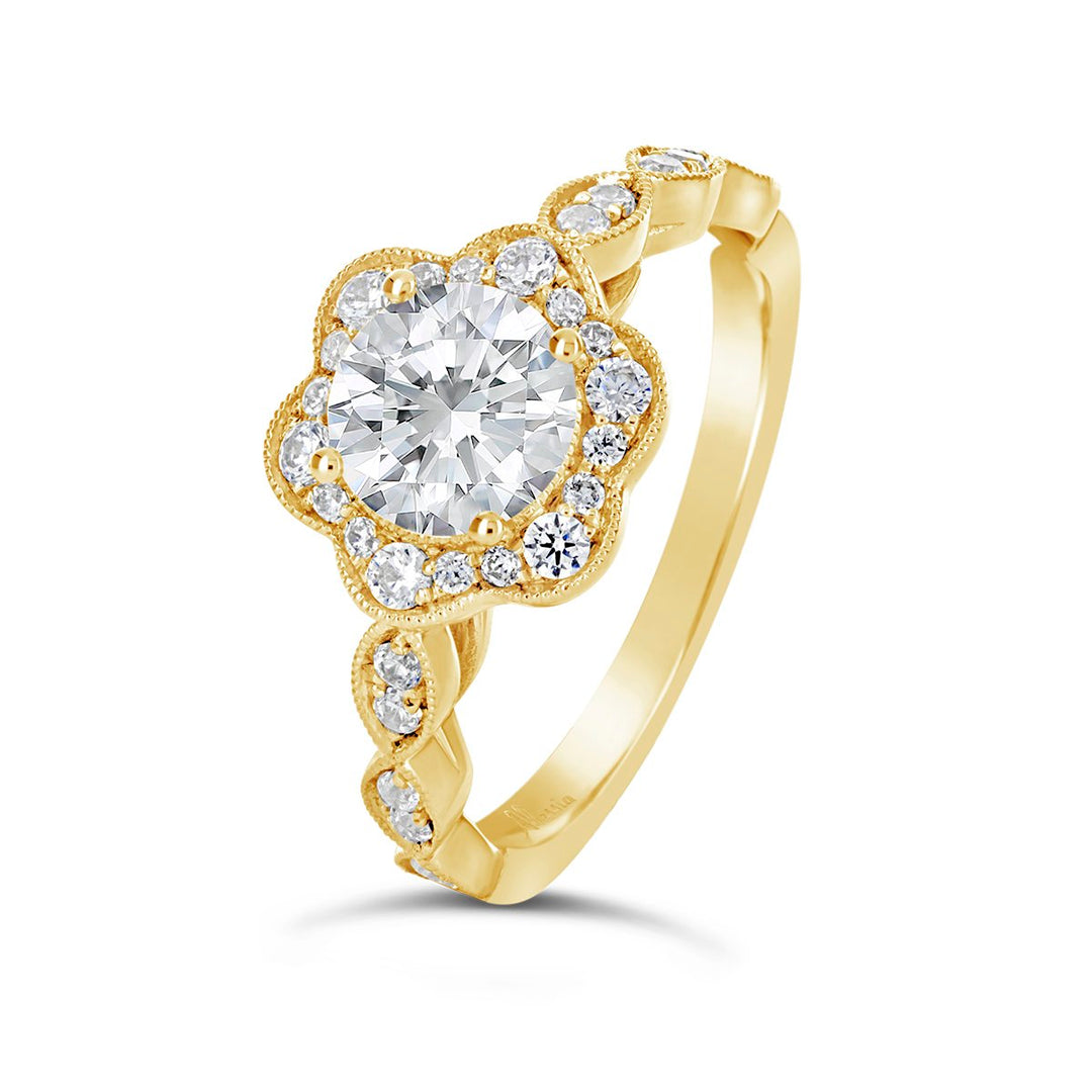 Vintage Style Diamond Halo Engagement Ring