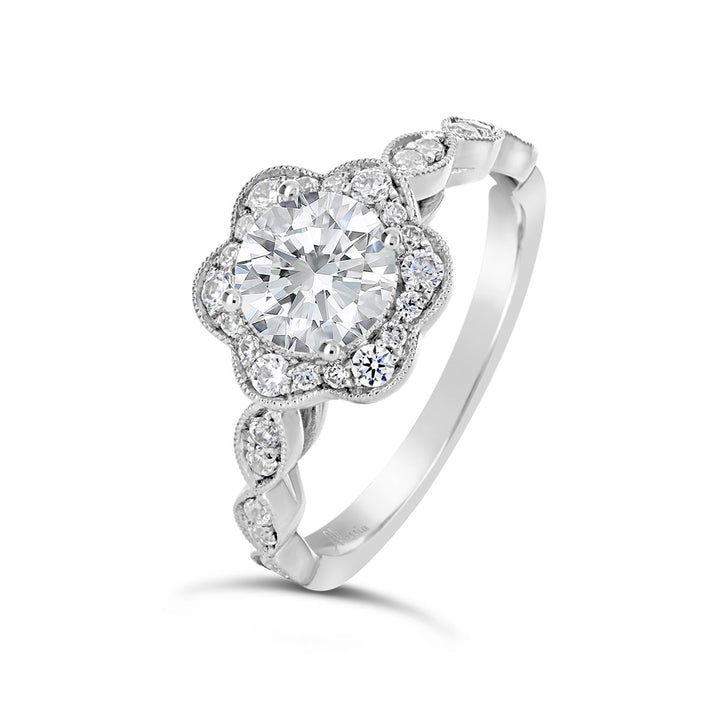 Vintage Style Diamond Halo Engagement Ring