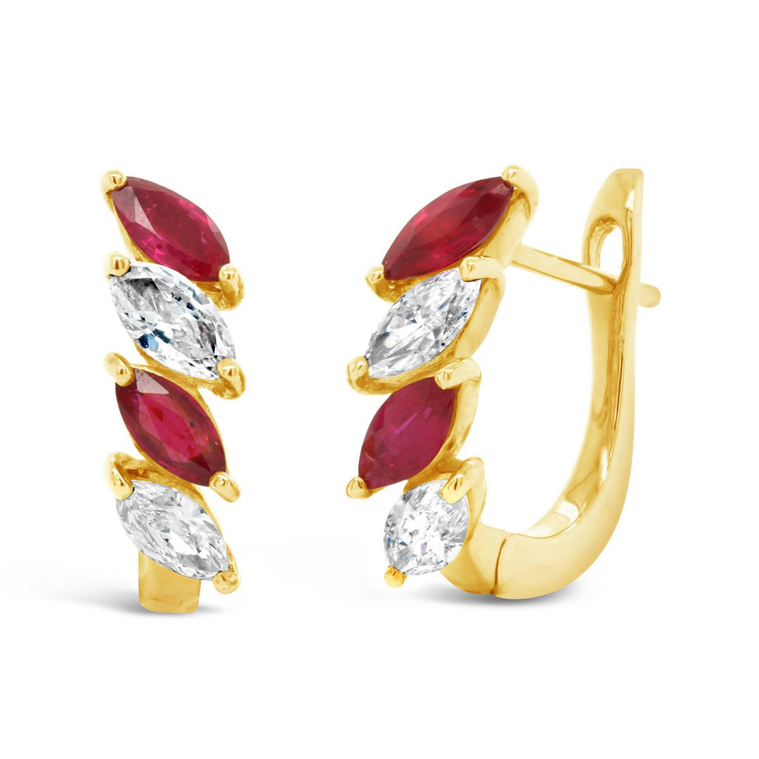 Yellow Gold Diamond & Ruby Huggie Earrings - UHK-0398EG