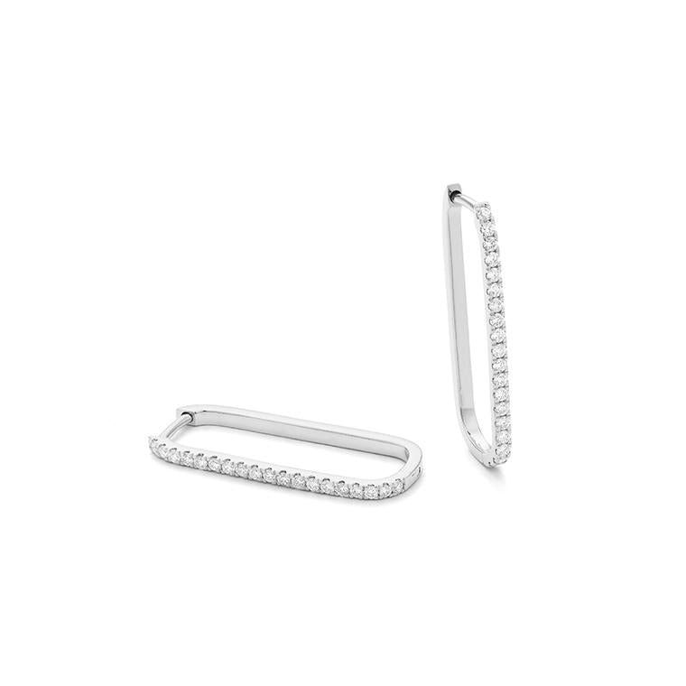 White Gold Elongated Diamond Hoop Earrings - E0140174