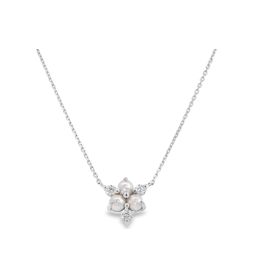 18K White Gold Diamond & Pearl Necklace