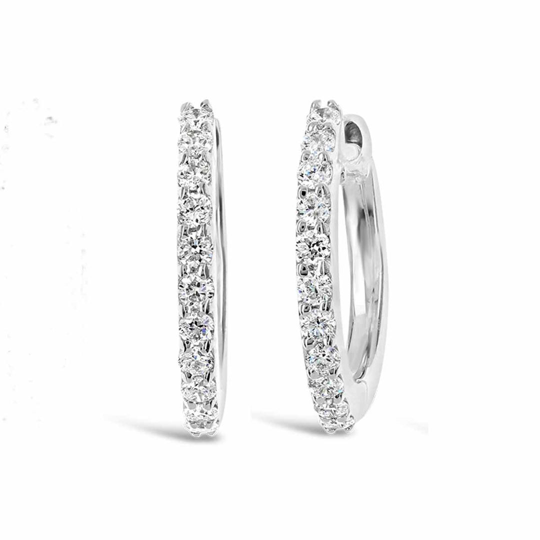 White Gold Pave Diamond Hoop Earrings - ME2074
