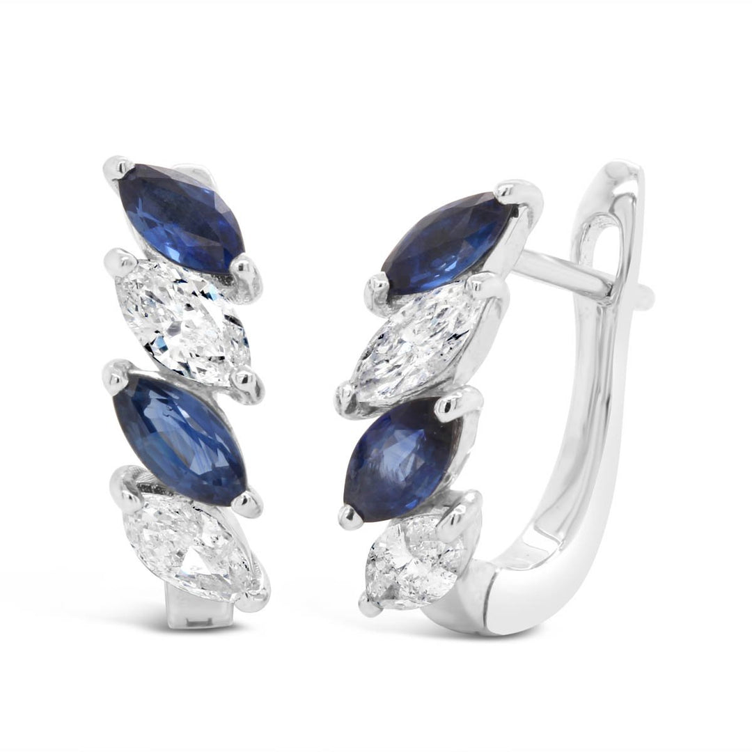 White Gold Diamond & Sapphire Huggies Earrings - UHK-0399EG