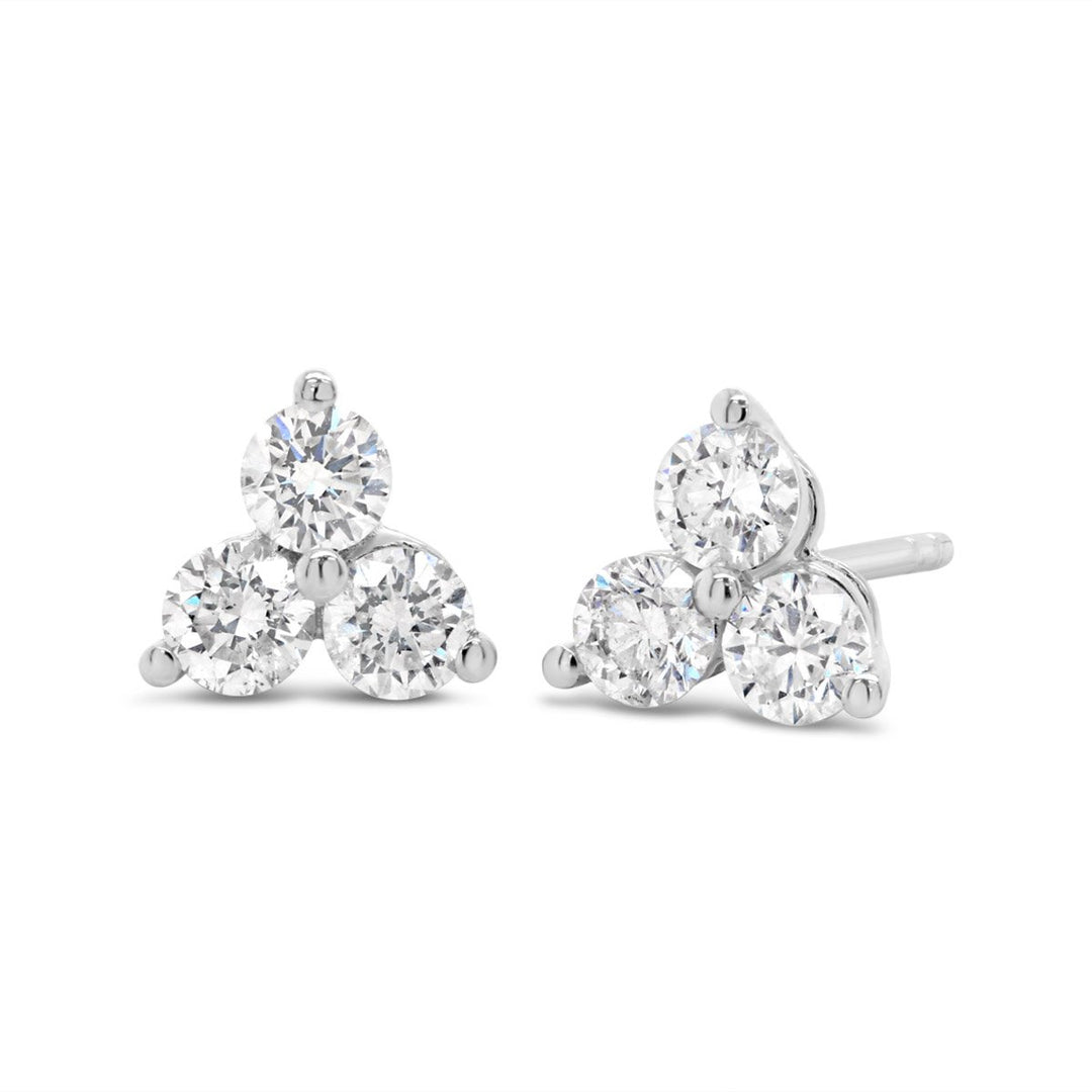 White Gold Three Stone Diamond Cluster Stud Earrings - AE2141