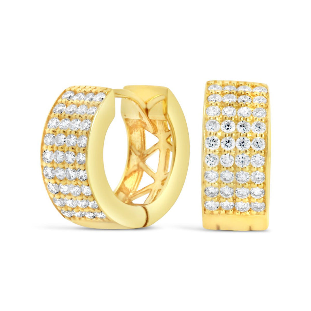 4 Row Yellow Gold Diamond Huggie Earrings - AE2716