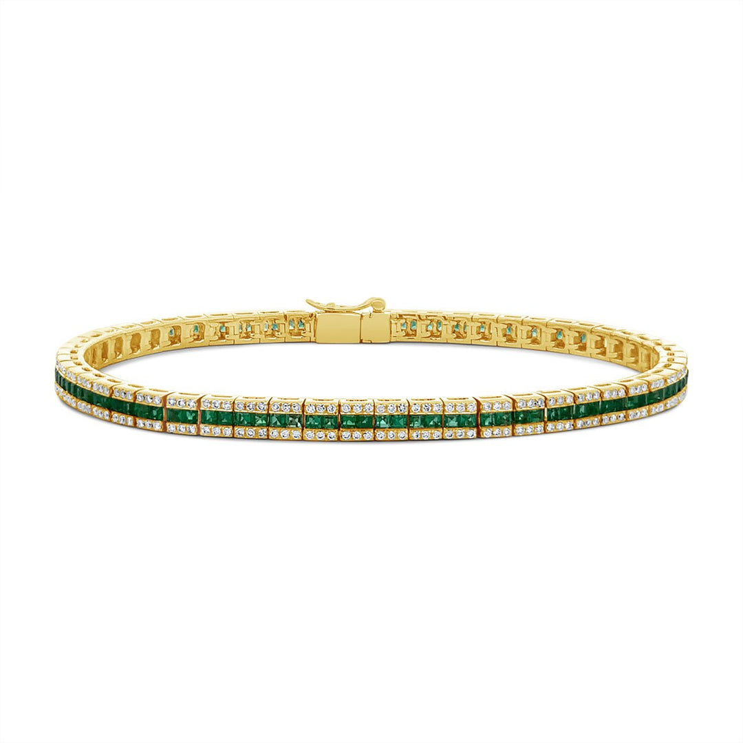 White Gold Diamond & Emerald Tennis Bracelet - BN0612Y14E1