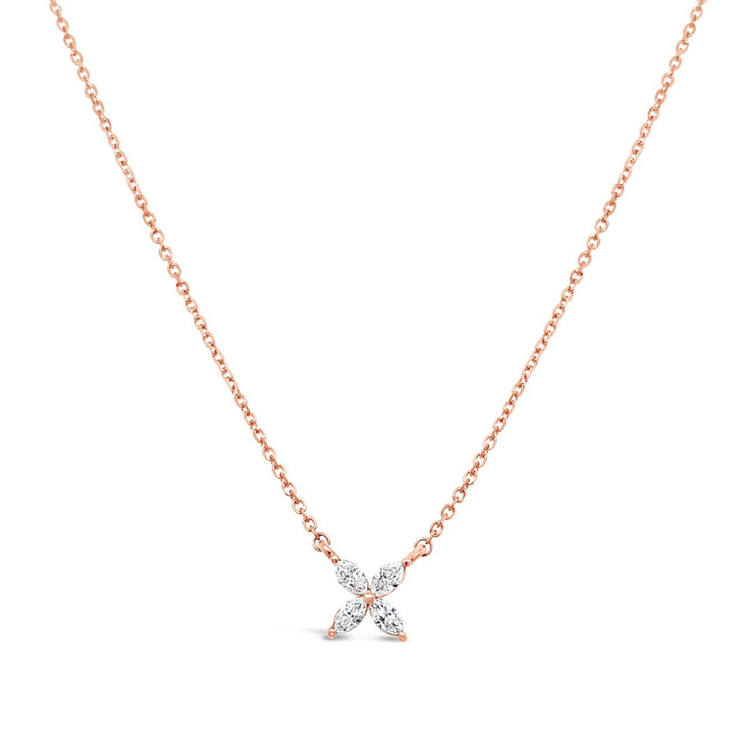 Marquise Cut Diamond Flower Style Necklace - 62313NR