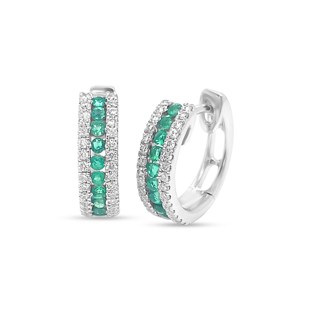 White Gold Emerald and Diamond Earrings - EF0101EM