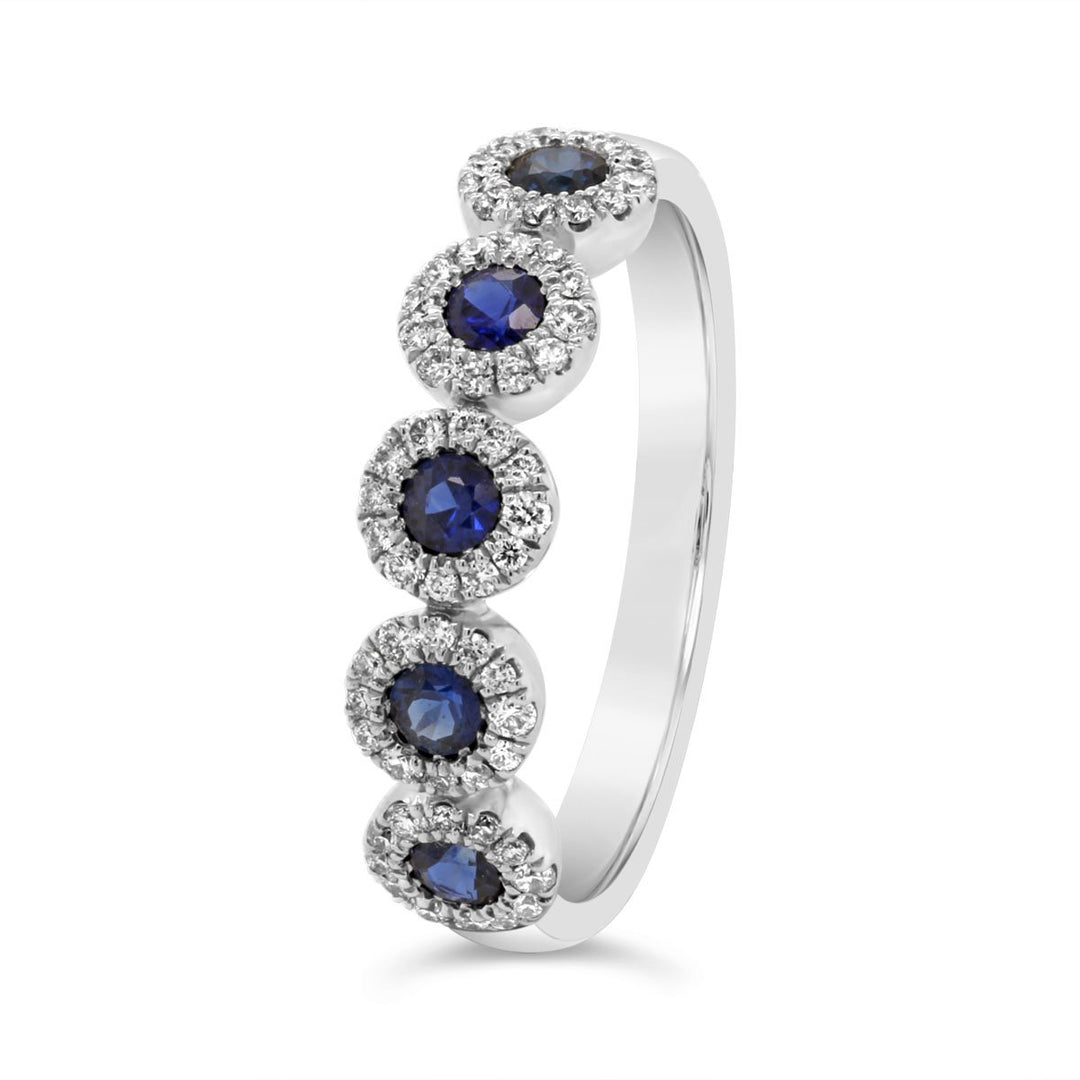 14K White Gold Diamond & Blue Sapphire Band - YR32388