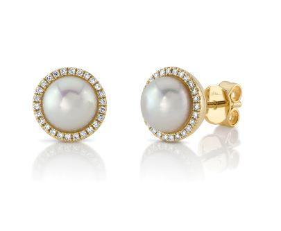 14K Yellow Gold Shy Creation Diamond & Cultured Pearl Stud Earrings