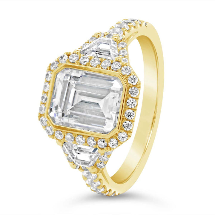 Three Stone Halo Diamond Engagement Ring