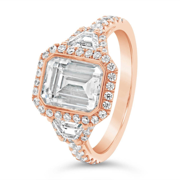 Three Stone Halo Diamond Engagement Ring