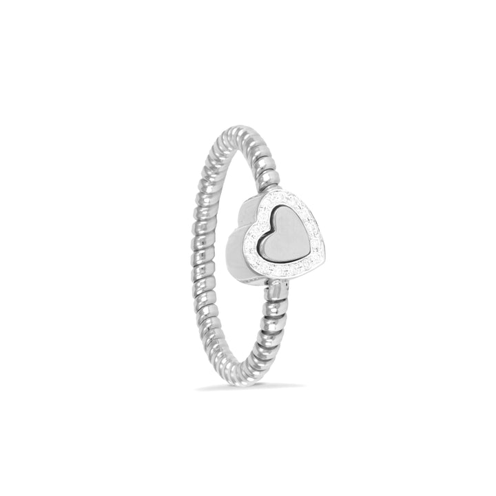 White Gold Italian Diamond Heart Halo Flexi Ring - K434873