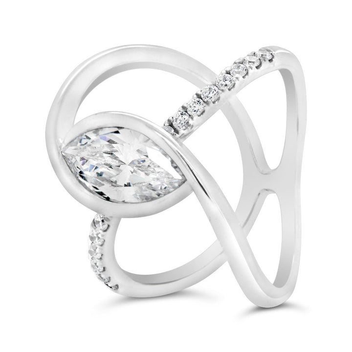 Bezel Set Cross Over Modern Diamond Engagement Ring - YJC4076R