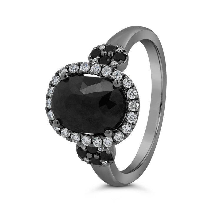 18K White Gold with Black Rhodium Halo Black Diamond Ring