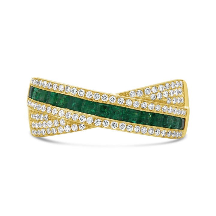 Emerald & Diamond Cross Over Right Hand Ring - RN1504Y