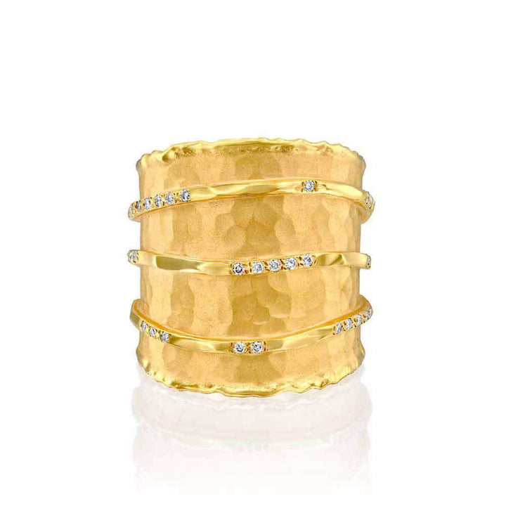 Marika Desert Gold Wide Diamond band with Hammered Finish - MDG7362