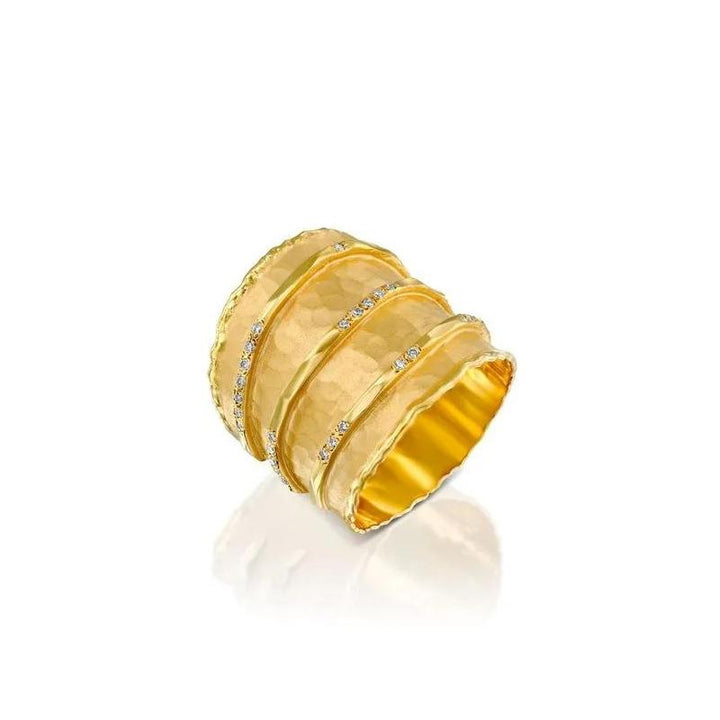 Marika Desert Gold Wide Diamond band with Hammered Finish - MDG7362