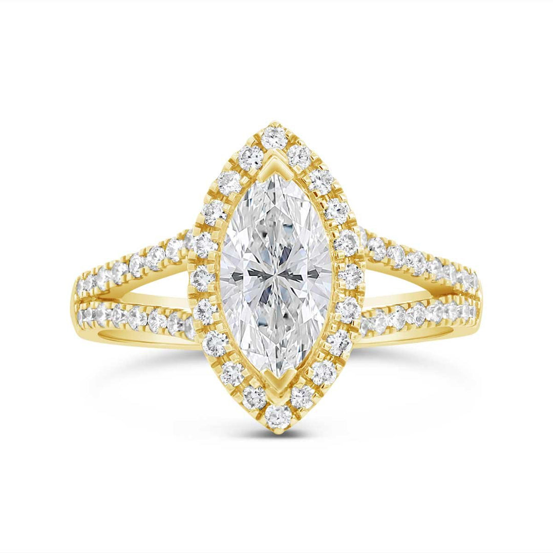 Yellow Gold Lab Grown Diamond Halo Split Shank Engagement Ring - RG1044