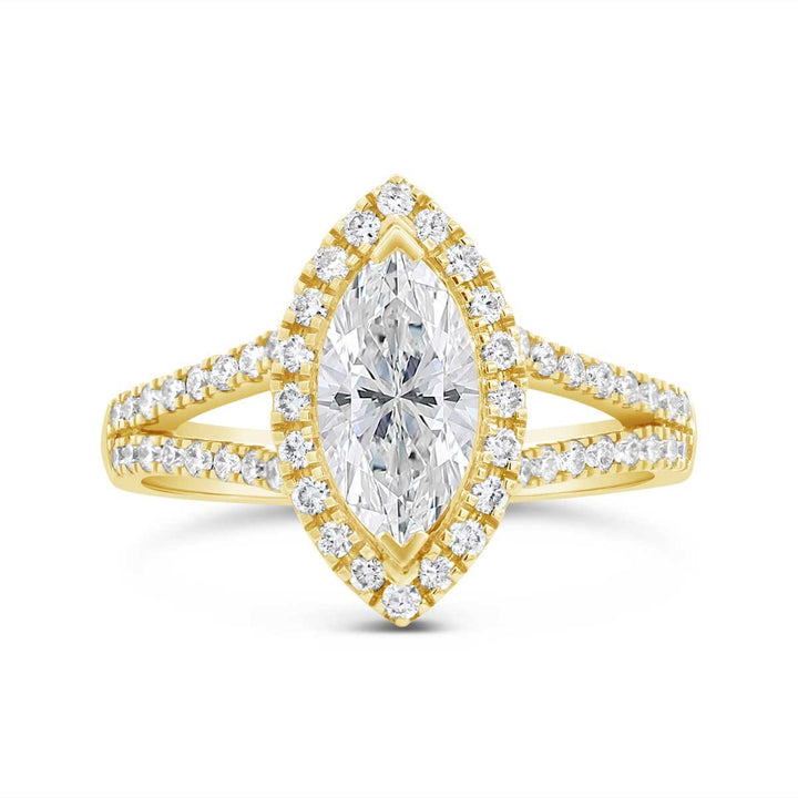 Yellow Gold Lab Grown Diamond Halo Split Shank Engagement Ring - RG1044