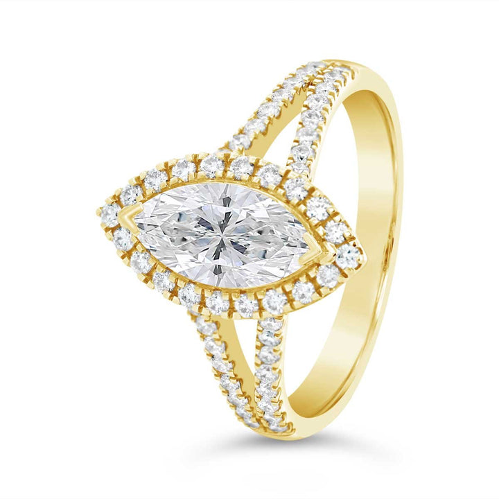 Yellow Gold Lab Grown Diamond Halo Split Shank Engagement Ring - RG1044