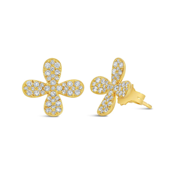 Four Petal Flower Pave Diamond Earrings - MDG8825