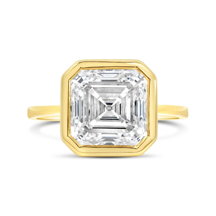 Bezel Set Engagement Ring with Asscher Cut Lab Grown Diamond - 250845RY