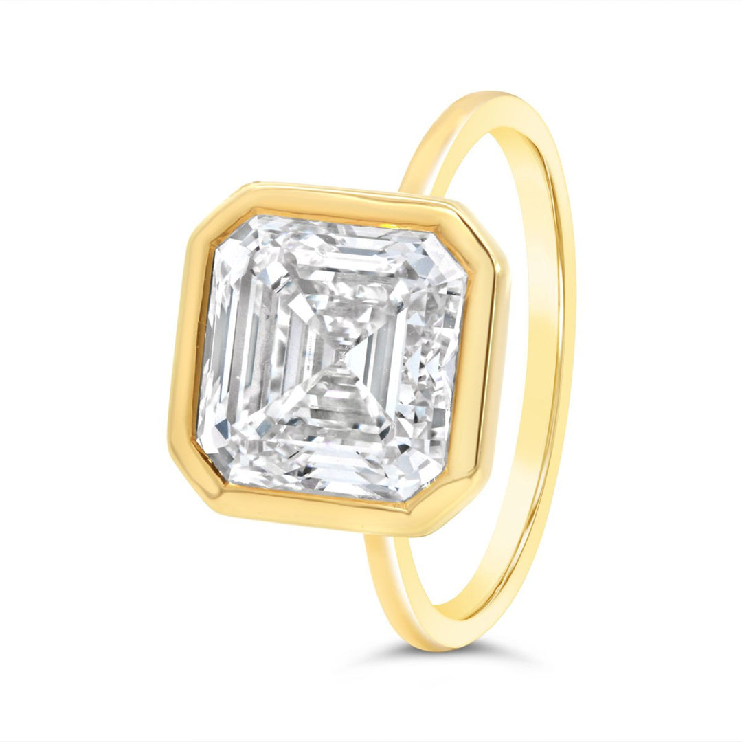 Bezel Set Engagement Ring with Asscher Cut Lab Grown Diamond - 250845RY