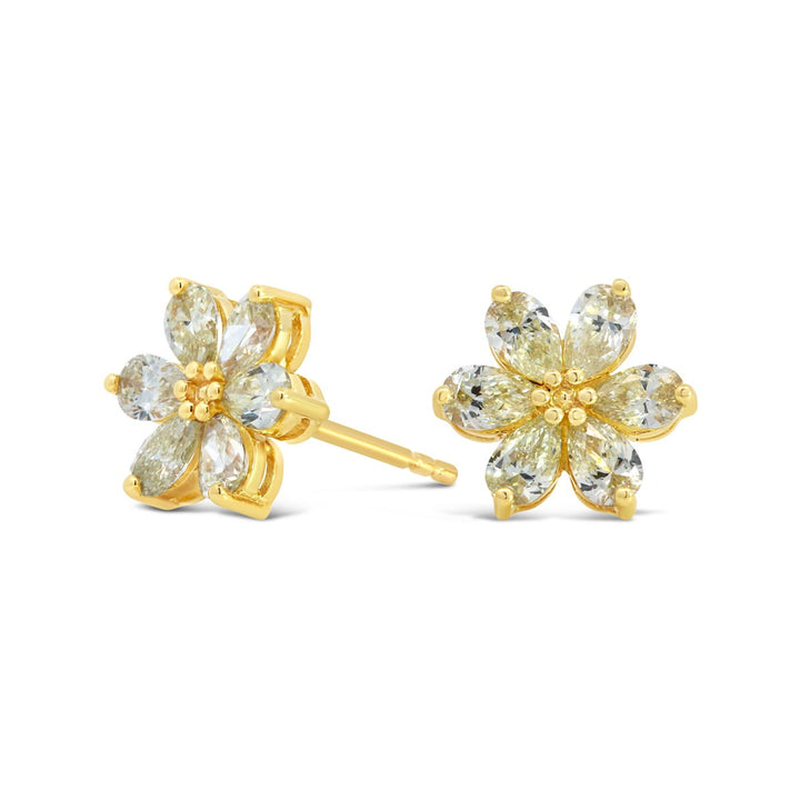 18K Yellow Gold Flower Diamond Stud Earrings - AE0552/Y