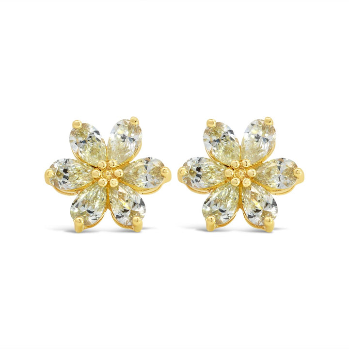 18K Yellow Gold Flower Diamond Stud Earrings - AE0552/Y